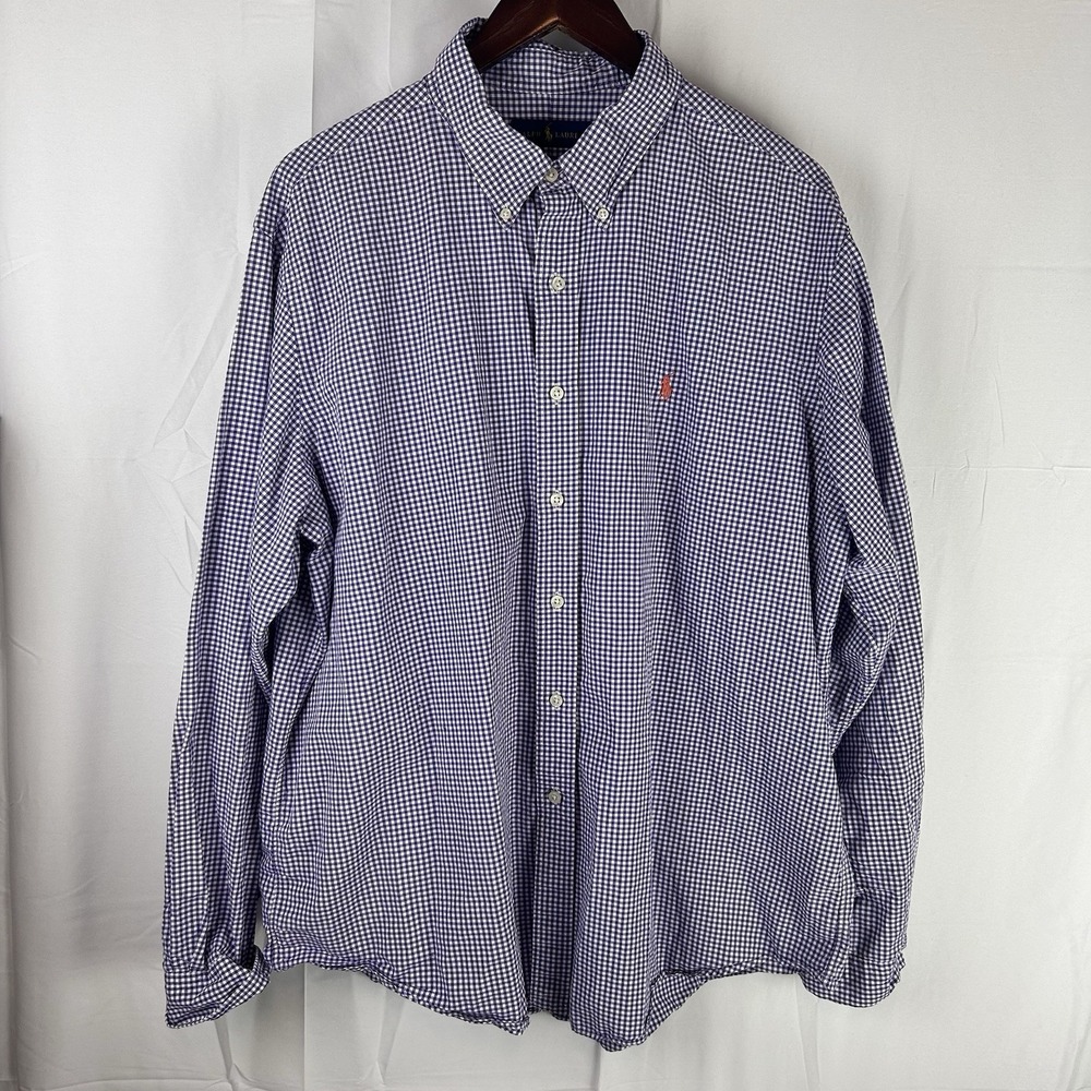 Ralph Lauren Long Sleeve Shirt Mens Size XXL Purple Gingham Check Button Down